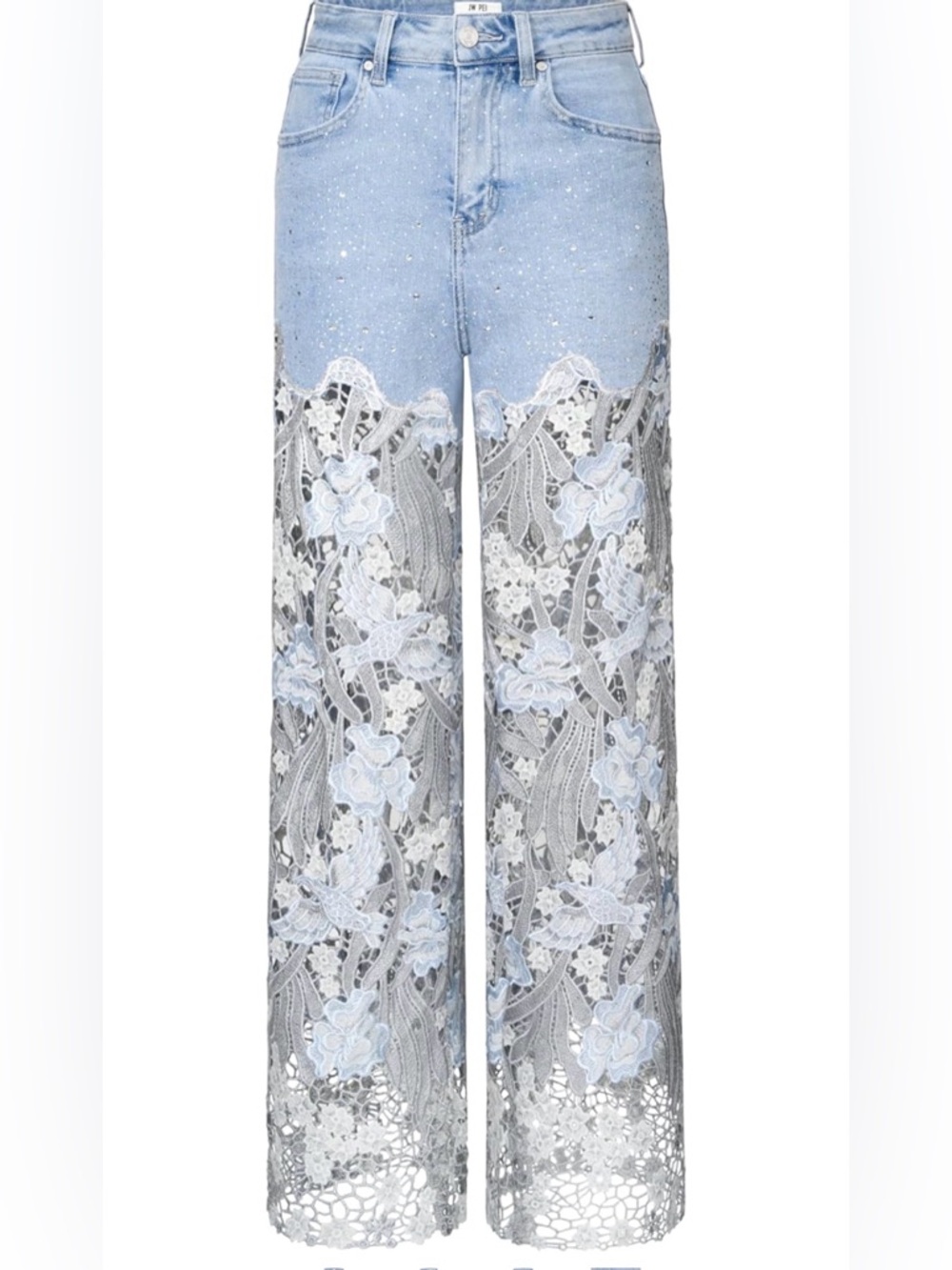 Lace Panel Rhinestone Straight-Leg Jeans size 29 - Picture 2 of 5